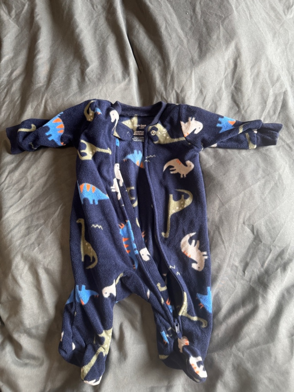 Cozy Navy Dinosaur Footed One-Piece for Newborns